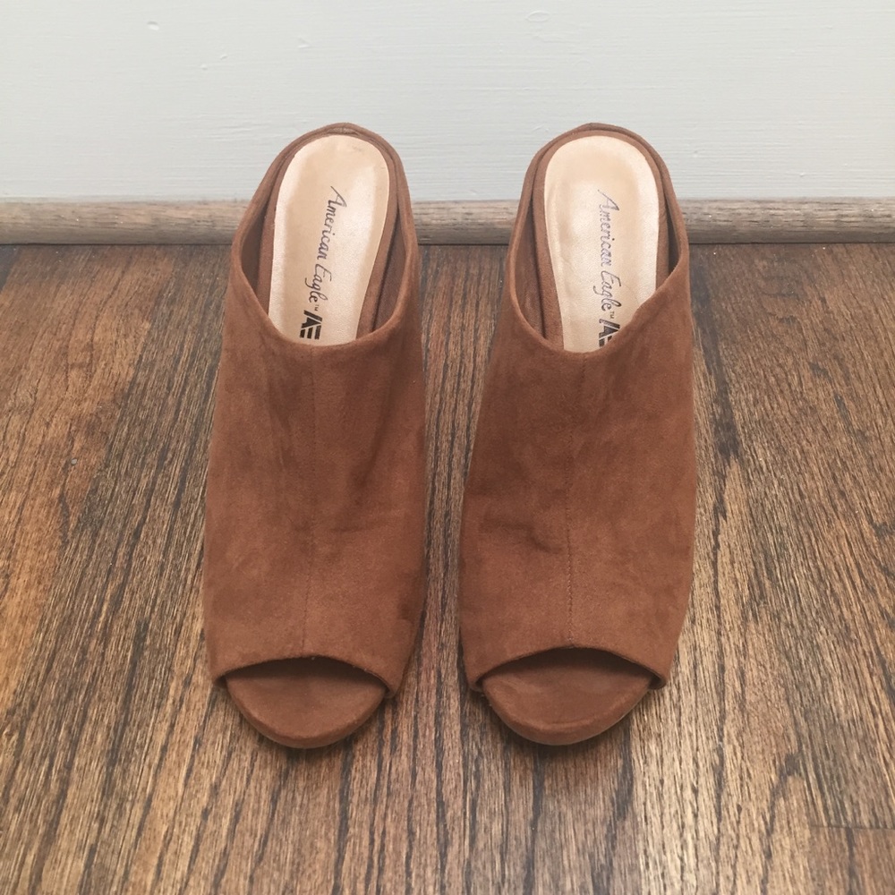 Brown suede mule heels